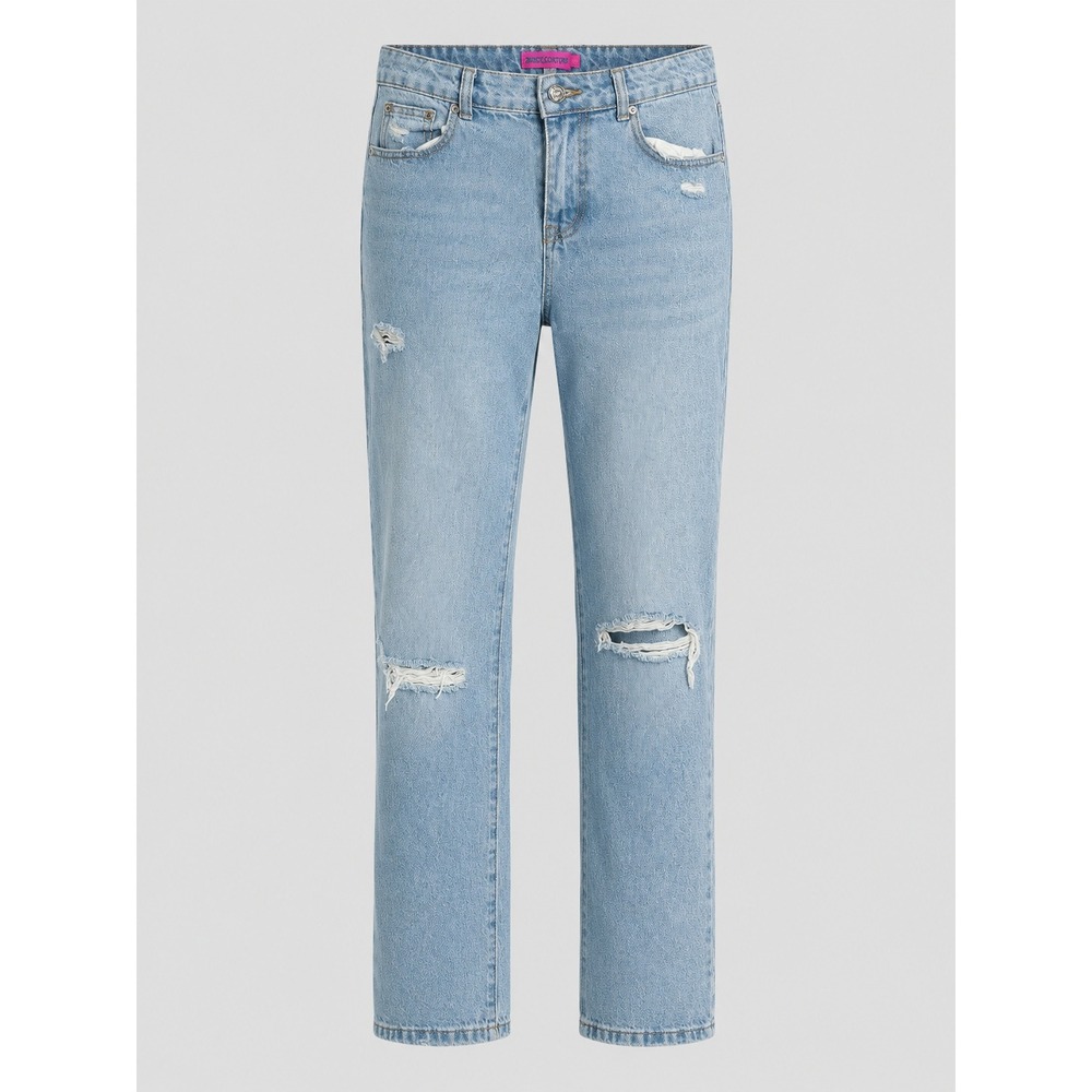 Edikted Light Wash Distressed Wide Leg Jeans High Rise Blue Size S Relaxed Fit